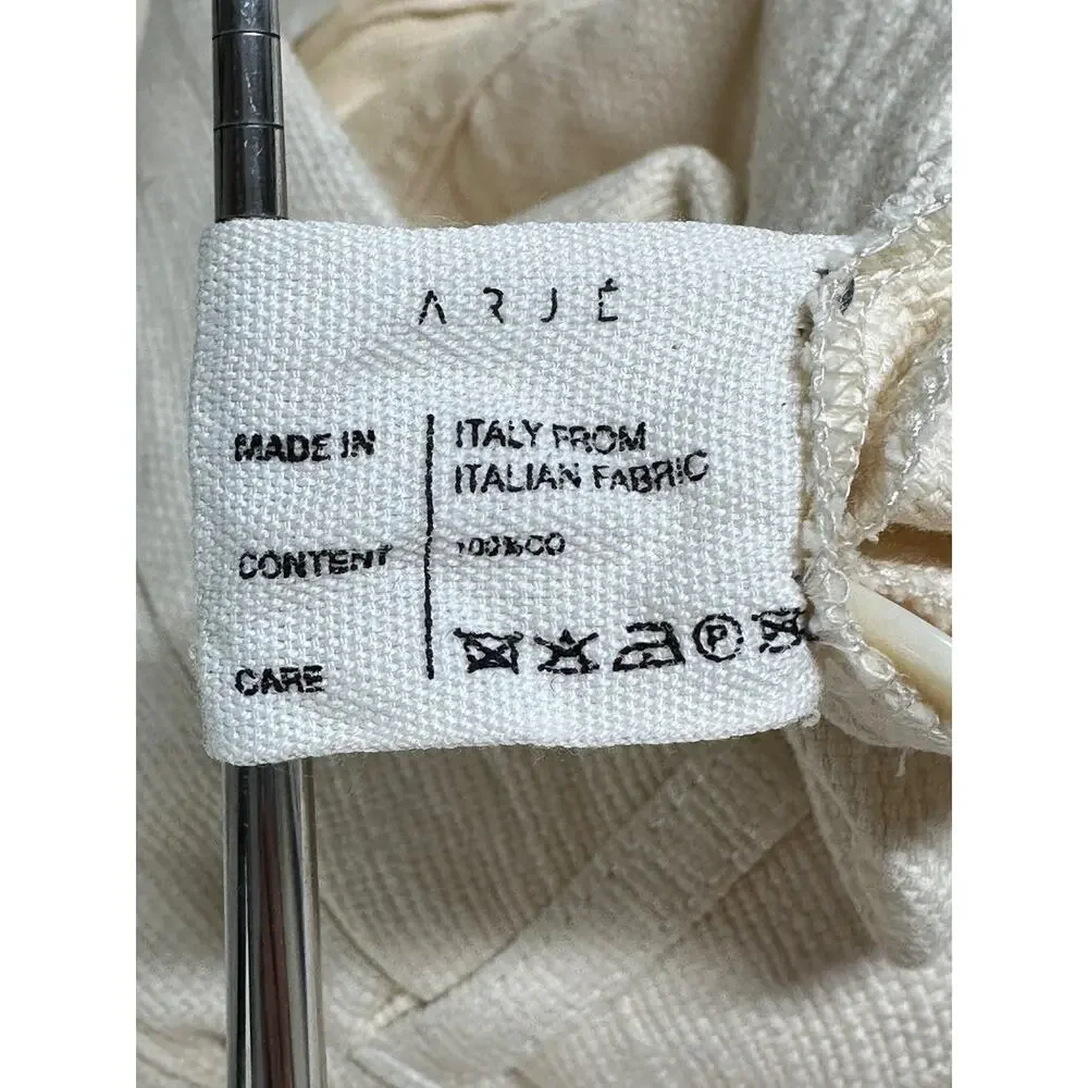 Arje Jeans Women 6 Antique Ivory Wide Leg Crop Boho Festival 100% Cotton Italian